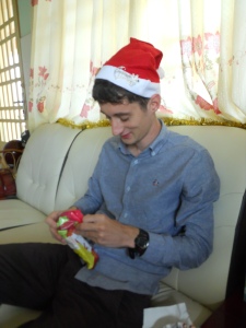Opening presents on Christmas morning