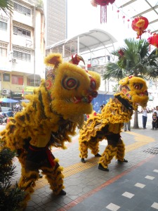 Traditional lion dance performed at Chinese New Year