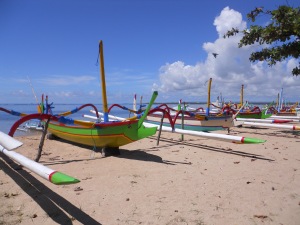 Colourful fishing boats on Sanur beach